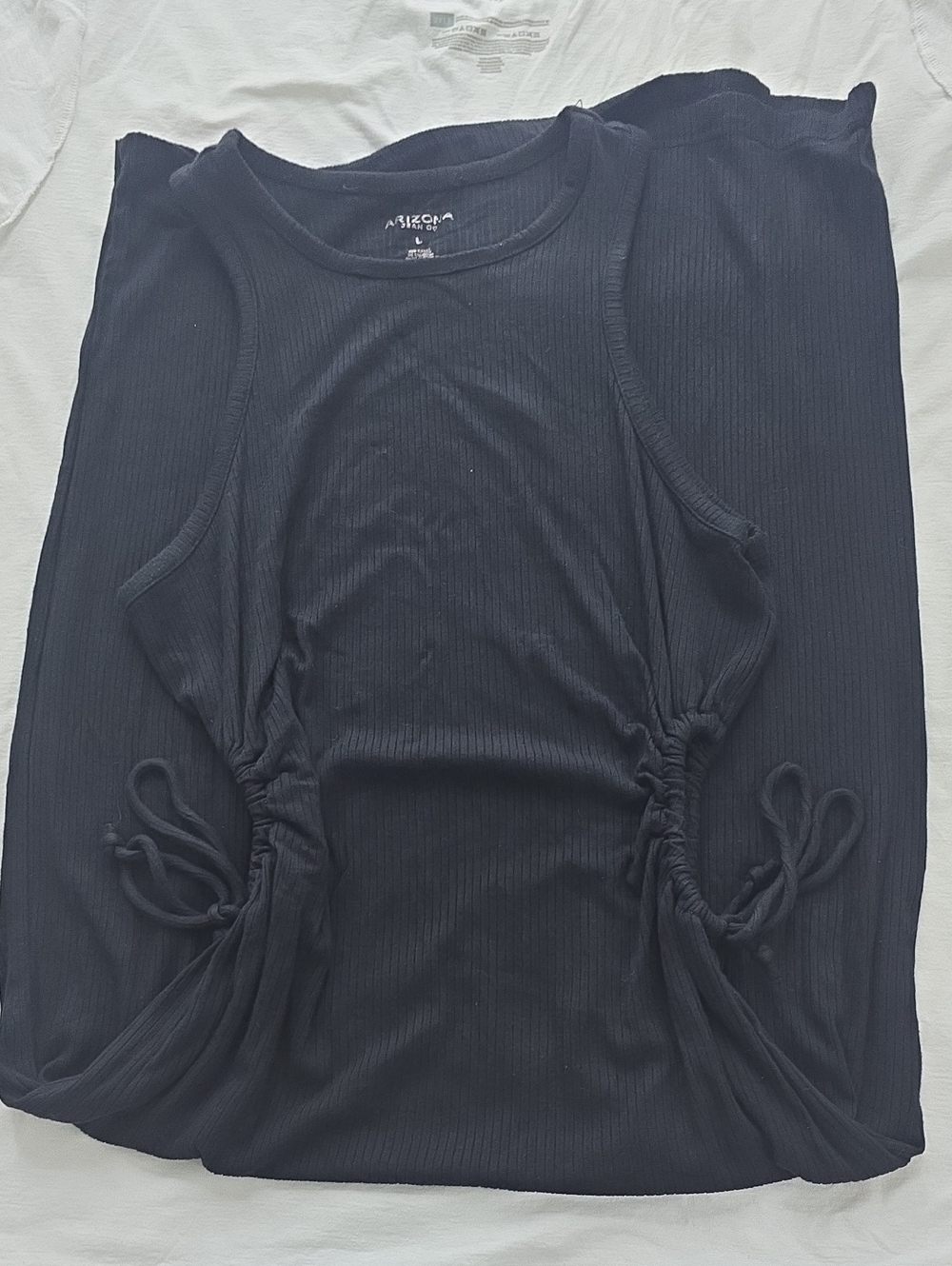 Arizona Jean Company Black Ribbed Drawstring Side Tank